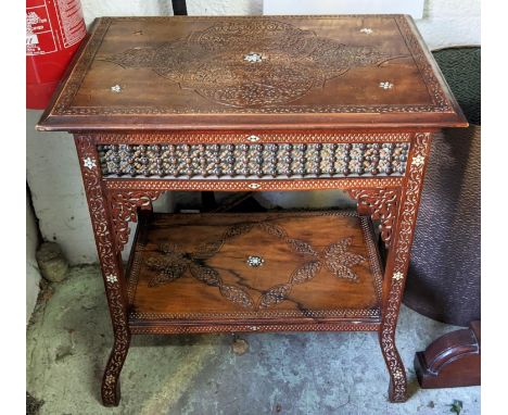 OCCASIONAL TABLE, early 20th century mother of pearl Syrian style, inlaid and carved with under tier, 70cm x 47cm x 76cm. 