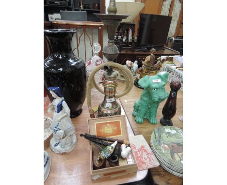 A selection of smoking related items including pipes, Hadson & Zippo lighter, a box of The Cigar Shop matches and a Hookah et