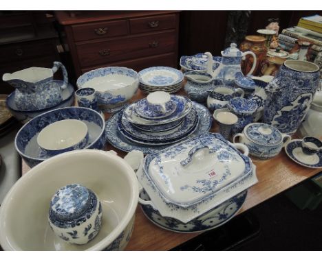 A large selection of blue and white including Adams, Spode etc
