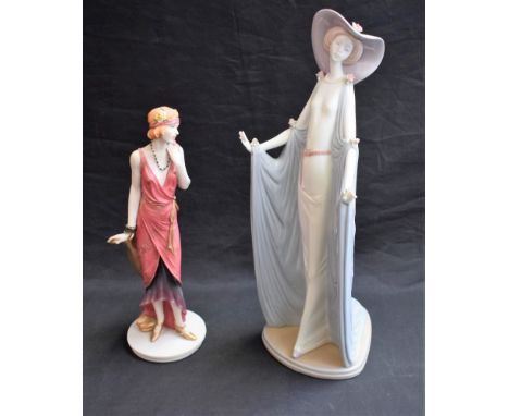 A Lladro ceramic figure of a lady, Afternoon Tea, 36cm high; a Royal Doulton figure, Stephanie, CL3985 (2)