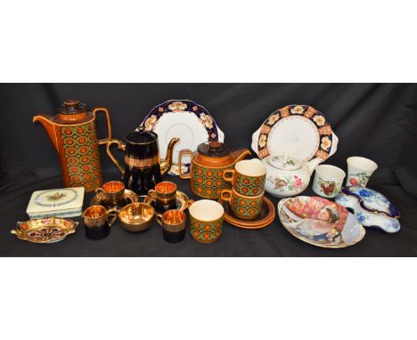 Ceramics - Royal Crown Derby 1128 Imari pattern lobed pin dish, first quality; a Hornsea Bronte pattern tea and coffee set; a