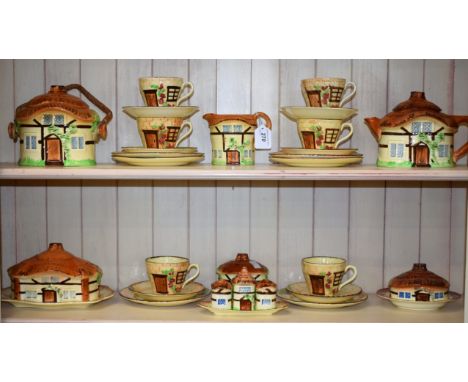 A retro Burlington Cottage Ware six setting tea set, including cups, saucers, side plates, teapot, milk jug, sugar bowl, bisc