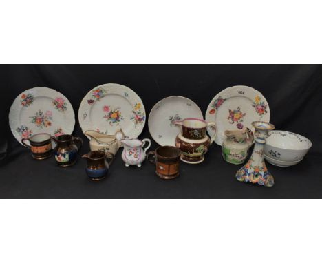 Ceramics - early 19th century and later including lustre jugs, candlestick, bowl, etc