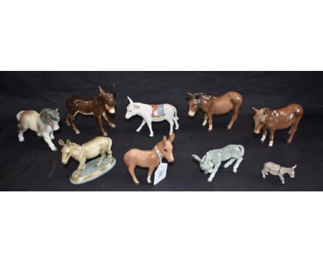 A Halcyon Days study, of Sancho Panza's Donkey; a Beswick Donkey; others, similar; others, Crested Ware, Goebel, etc (9)