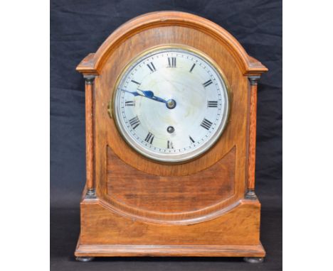 A late 19th century mahogany mantel clock, Astral, Coventry, silvered dial, Roman numerals 