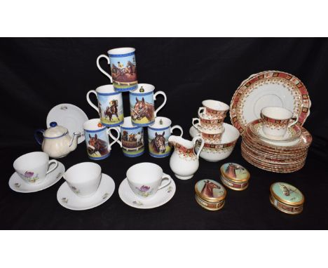 Ceramics - a Danbury Mint Great Racehorses and Racing Legends trinket dish; six mugs, similar; an Edwardian Windsor China par