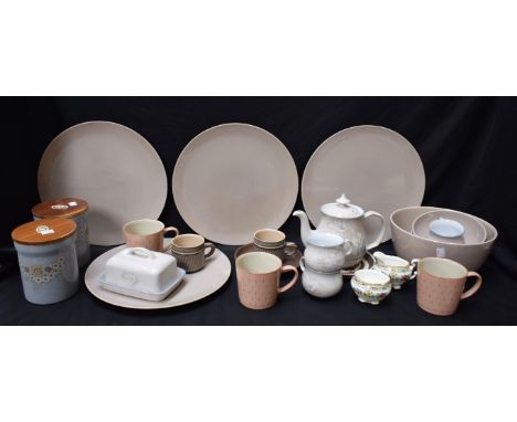 Ceramics - a Denby part tea service, comprising teapot, cups, saucers, etc; a Denby storage jar; another, similar; other Denb