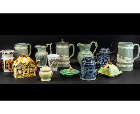Collection of Porcelain &amp; Pottery comprising  Carltonware jampot and spoon, Sylvac rabbit pin dish, Butter Dish, Royal No