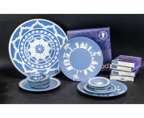 Collection of Wedgwood Blue Jasper, comprising nine round sweet dishes 4.5" diameter, including Charles &amp; Diana, Harrogat