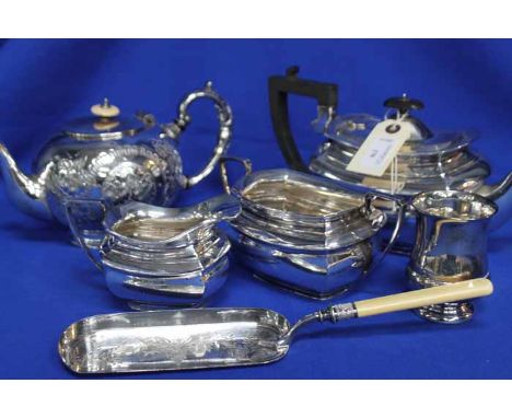 SILVER PLATED TEA SERVICE
along with a plated teapot, Christening mug and crumb tray