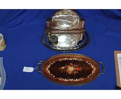 LOT OF MIXED COLLECTABLES
including a mid-century Metamec walnut mantel clock, a marquetry tray, an oval wall mirror etc.