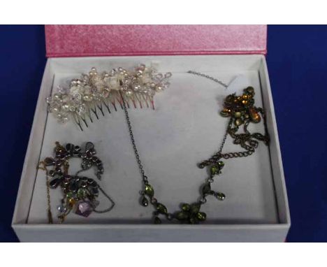 LOT OF SILVER GEM SET NECKLACES 
together with a Swarovski crystal and flower bud hair comb 