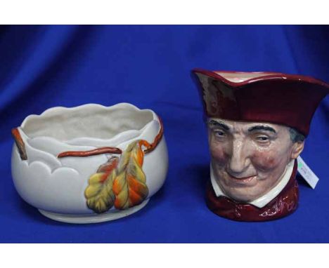 ROYAL DOULTON CHARACTER JUG OF THE CARDINAL,
along with a Clarice Cliff relief decorated bowl (2)
