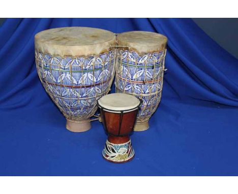 CERAMIC BONGO DRUMS 
together with a smaller bongo drum 