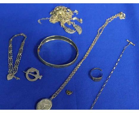 LOT OF GOLD JEWELLERY
including a bangle, chains, etc., some marked 375, 46g