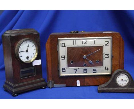 MAHOGANY ART DECO MANTEL CLOCK
together with an early 20th century mahogany mantel clock and a smaller mantel clock (3)