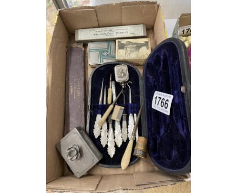 A quantity of personal metal items including cased button hooks, small fob box &amp; match box holders etc.