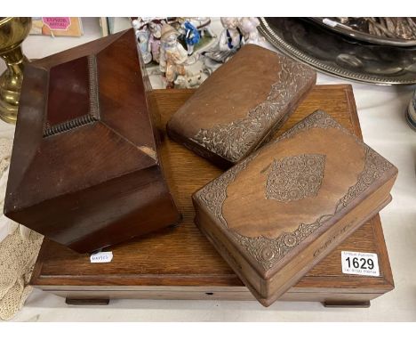 4 wooden boxes including cutlery box &amp; old tea caddy etc.