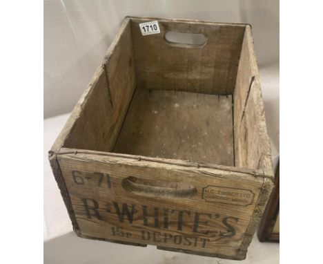 A vintage wooden R. Whites lemonade crate/box