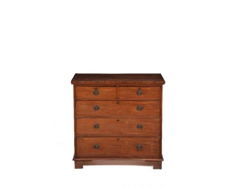 A mahogany chest of drawers, early 19th century, with two short and three graduated drawers on bracket feet, 107cm high, 109c