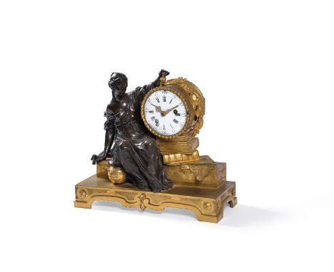 A French Louis XVI patinated bronze and ormolu figural mantel clock, signed 'Louis Montjoye, A Paris', late 18th century, the