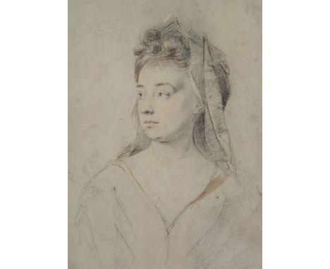 Circle of Michael Dahl (British 1659-1743)   A portrait of a lady in profile   Pen and sepia ink and chalks on grey paper   2