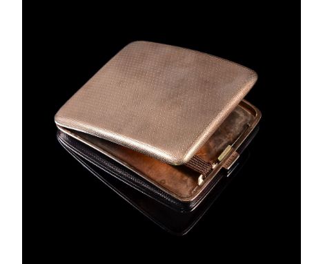 A 9 carat gold rounded rectangular cigarette case, maker's mark indistinct, London 1926, engine turned overall, engraved insi