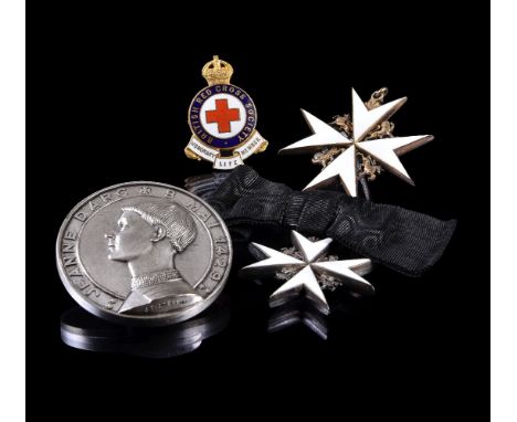 British Red Cross Society, Honorary Life Member's badge, gilt and enamel, cased; Order of St John, neck badge and lady's brea