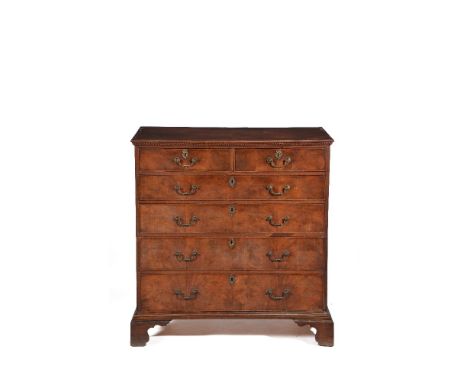 A George III mahogany chest of drawers, circa 1780, with two short and four long graduated drawers on bracket feet, 116cm hig