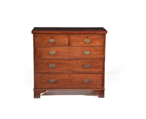 A George III mahogany chest of drawers, early 19th century, with two short and three graduated drawers on bracket feet, 99cm 