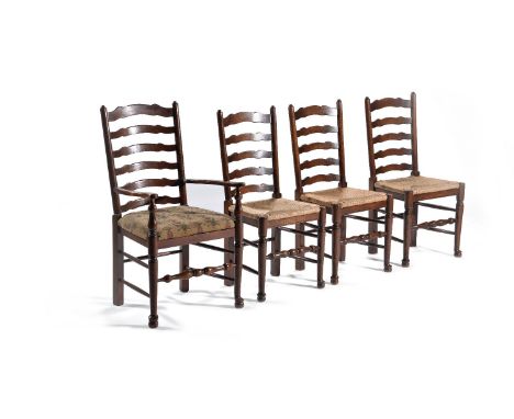 A set of eight ash ladder-back chairs, 20th century, to include two armchairs