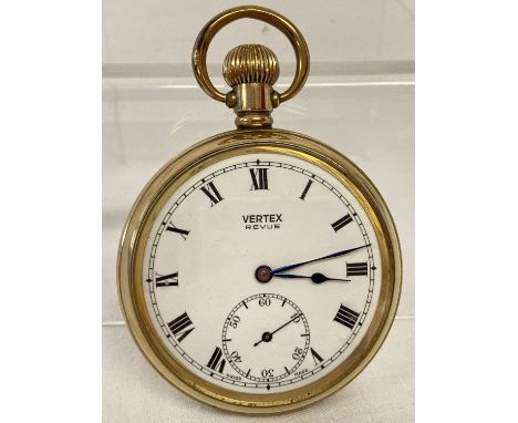 A vintage gold plated Vertex Revue pocket watch with Star Dennison watch Co Ltd, case. With inscription to internal case " B.