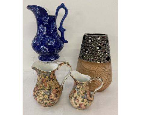 4 large ceramic items to include a modern 'African Plains' vase and 2 graduating jugs.  