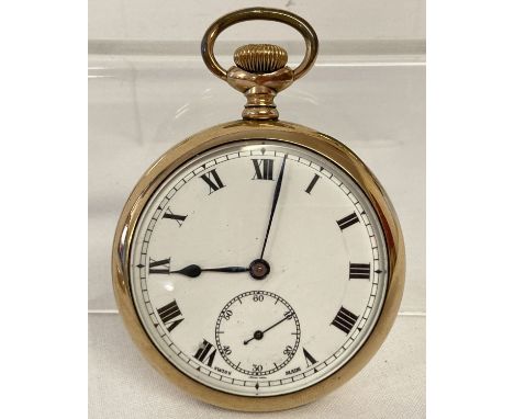 A vintage gold plated Star Dennison Watch Case Co Ltd pocket watch with sub second dial. Enamel face with blue steel hands an