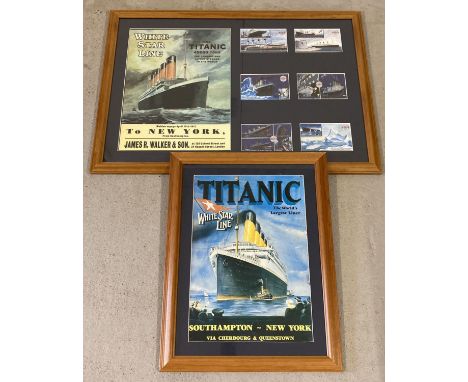2 framed and glazed reproduction Titanic posters. White Star Line Southampton - New York Via Cherbourg &amp; Queenstown poste