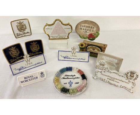 A collection of ceramic and resin ceramics manufacturers name plaques. Comprising: 3 x Weimar, 2 x Wallendorfer, Royal Dux, B