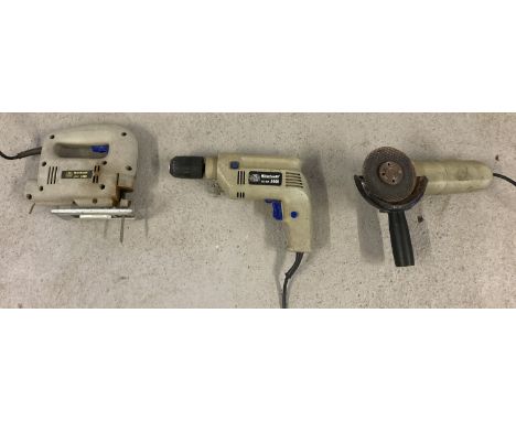 3 Einhell power tools; a jigsaw, a drill and an angle grinder.  Not tried and tested.