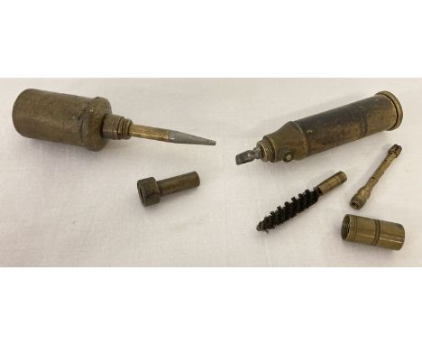 A vintage brass cased Tecalemit Cycle Oil gun together with a vintage brass cased gun cleaning kit.  