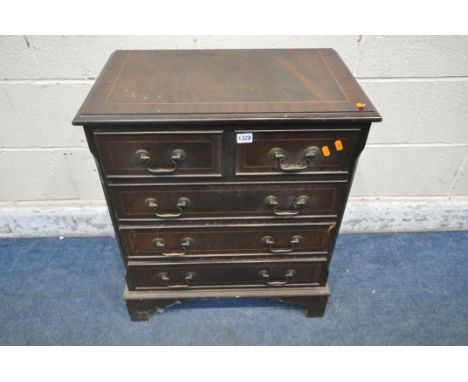 A 20TH CENTURY MAHOGANY CHEST OF TWO SHORT OVER THREE LONG DRAWERS, raised on bracket feet, width 61cm x depth 37cm x height 