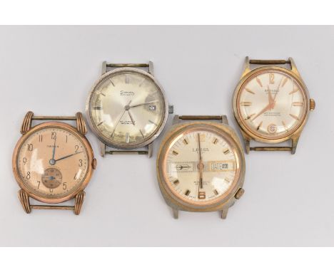FOUR WATCH HEADS, the first an automatic movement 'Sandoz', the other three all hand wound movements, names to include Spendi