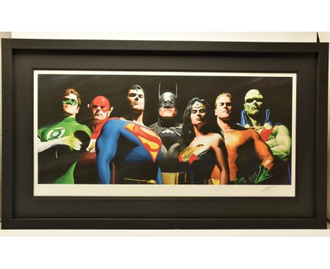 ALEX ROSS (AMERICAN CONTEMPORARY) 'ORIGINAL SEVEN' portraits of Green Lantern, Flash, Superman, Batman, Wonder Woman, Aquaman