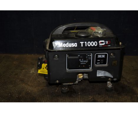 A SIP MEDUSA T1000 PETROL GENERATOR with one 240v and one 12v outlets (engine pulls freely but hasn't been started)