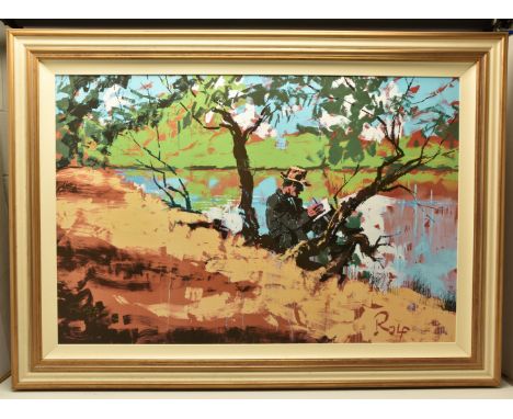 ROLF HARRIS (AUSTRALIA 1930-2023) 'BANJO PATERSON WRITES WALTZING MATILDA', a signed limited edition print on canvas, depicti