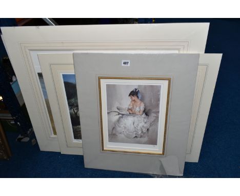 SEVEN LIMITED EDITION CARD MOUNTED PRINTS, three by Sir William Russel Flint (Scottish 1880-1969) comprising 'Cecelia Reading