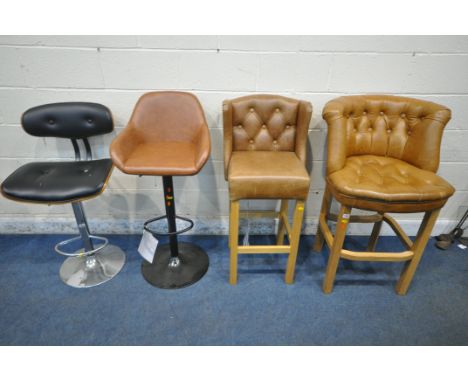 FOUR VARIOUS HIGH STOOLS, varying in shape, size, style, material, etc (condition report: all in overall good condition, blac
