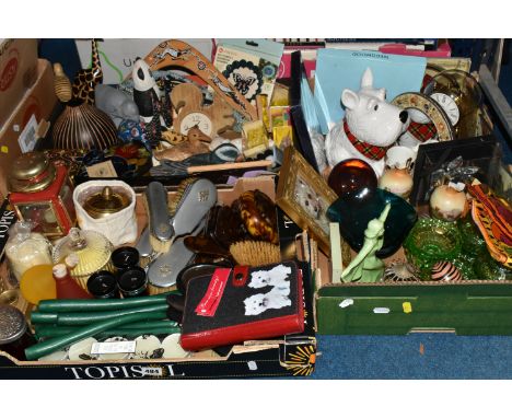 THREE BOXES OF MISCELLANEOUS ITEMS, to include a boxed Wedgwood 2002 Golden Jubilee commemorative plate, a Kundo anniversary 
