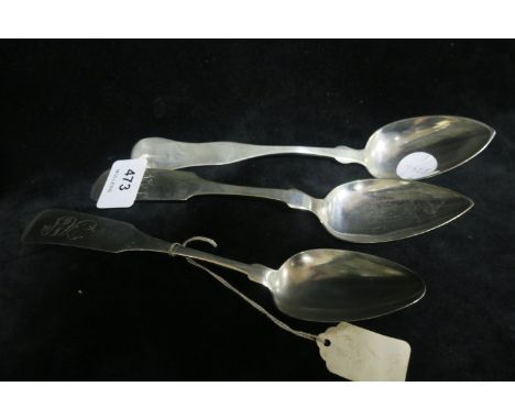 THREE AMERICAN SILVER PLATED SPOONS, stamped K lakeham, New York c. 1800