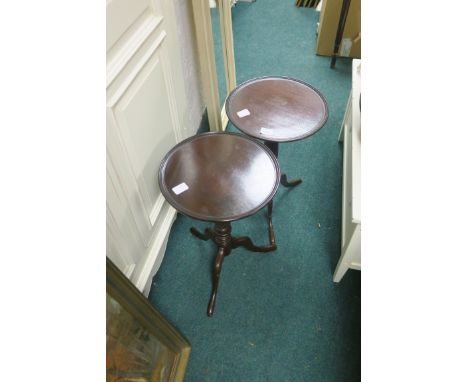 A PAIR OF WINE TABLES each with a circular dish top on tripod support 