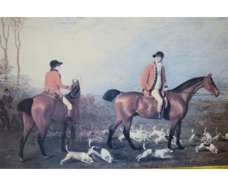 THREE COLOURED HUNTING PRINTS in ebonised and gilt frames 65cm X 90cm, together with other prints (13)