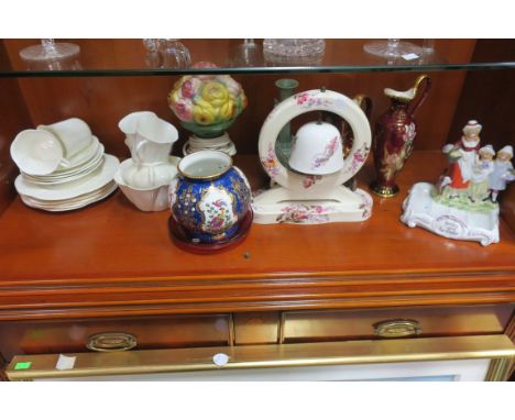 A MISCELLANEOUS COLLECTION including a glazed porcelain Spode miniature gong, a part porcelain Shelley fine bone tea set comp